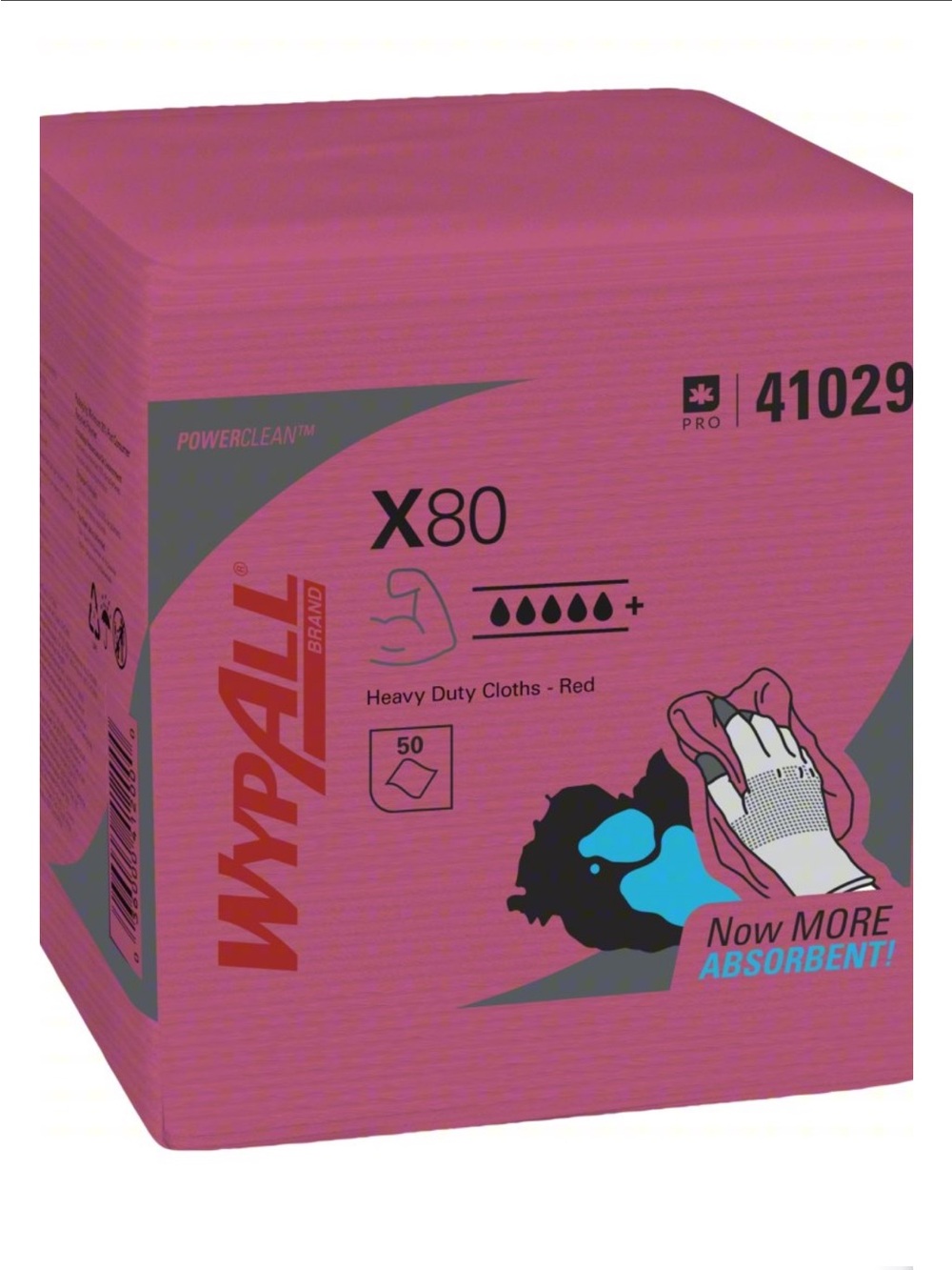 WYPALL Cleaning Wipes: 1/4 Fold, X80, Red, 50 Sheets, Heavy-Duty Degreasing